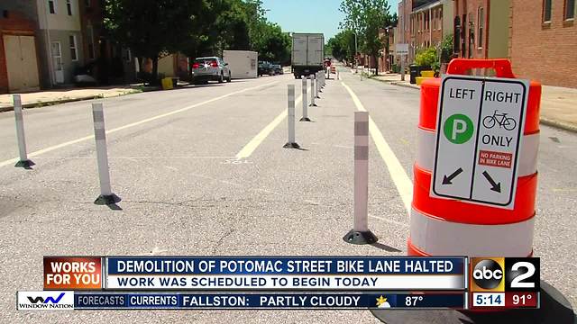 Demolition of Canton bike lane put on hold