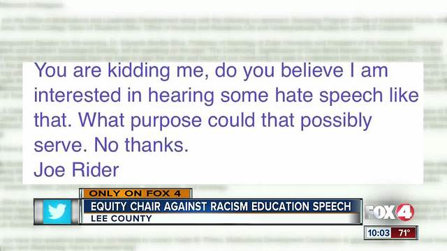 Lee County School District Equity and Diversity Advisory Committee Chair against racism education speech