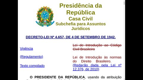 LINDB - Decreto Lei 4657 de 1942 - Lei de Introdução às normas do Direito Brasileiro