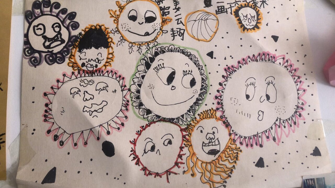 the sun with various expressions painted by the son