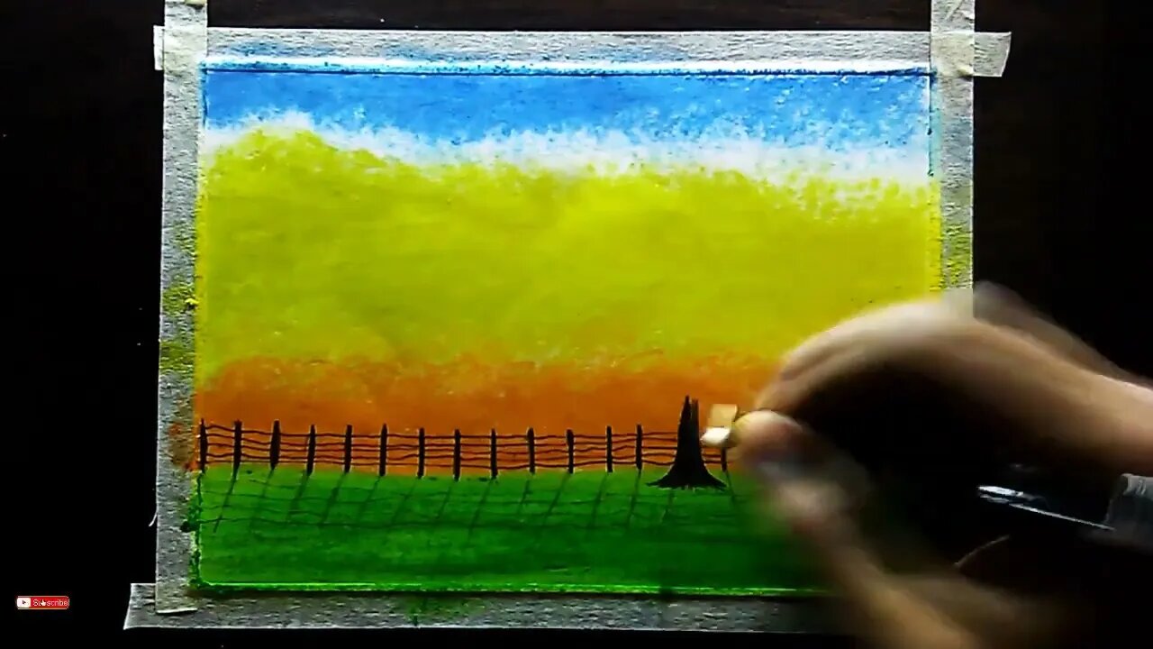 Imposing Deciduous Tree Scenery Drawing with Oil Pastels step by step Easy Tutorial