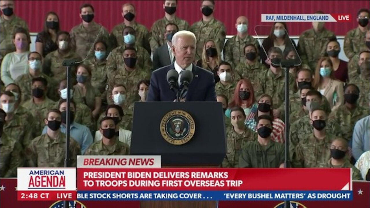 President Biden Delivers Remarks to troops During First Overseas Trip