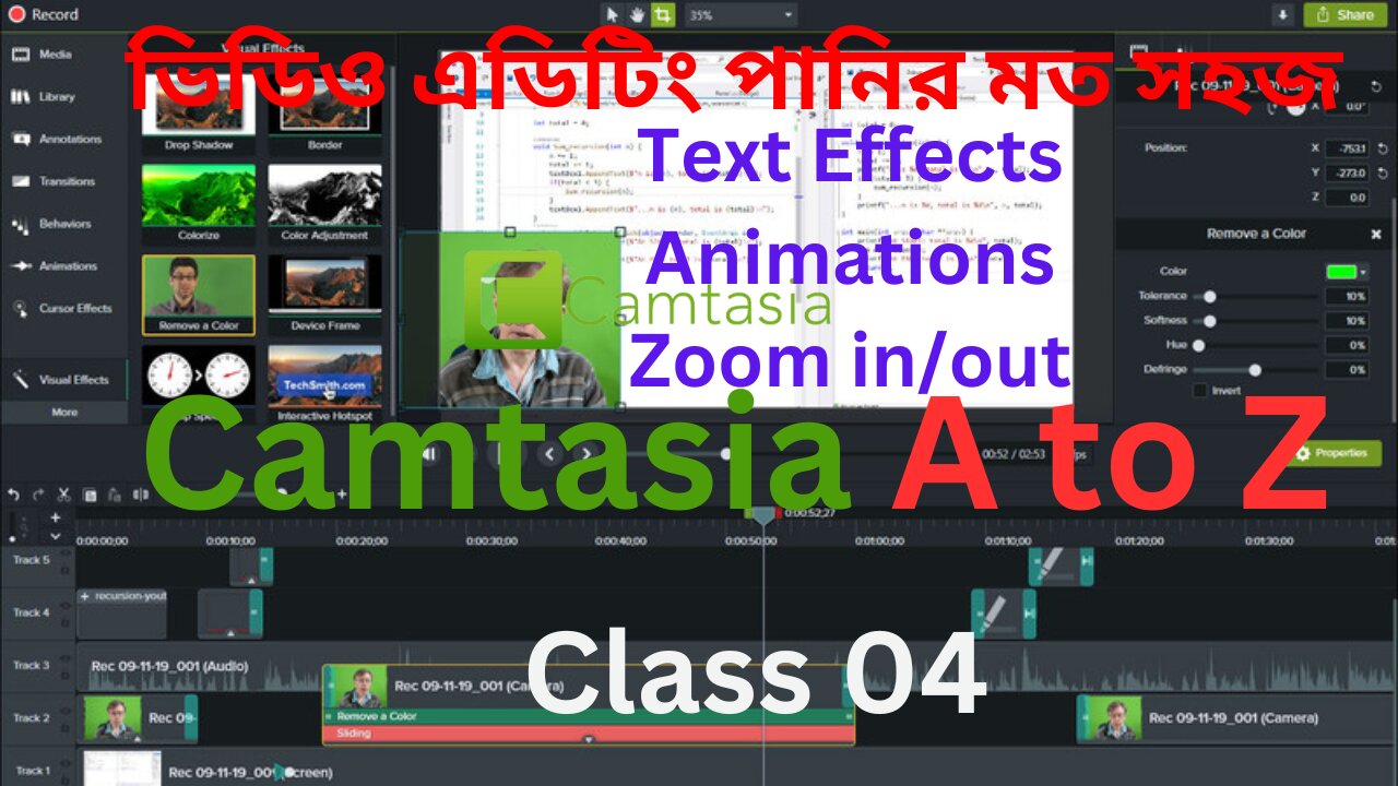 Camtasia video editing tutorial Bangla || Animations-behaviors in Camtasia || Camtasia Part-04