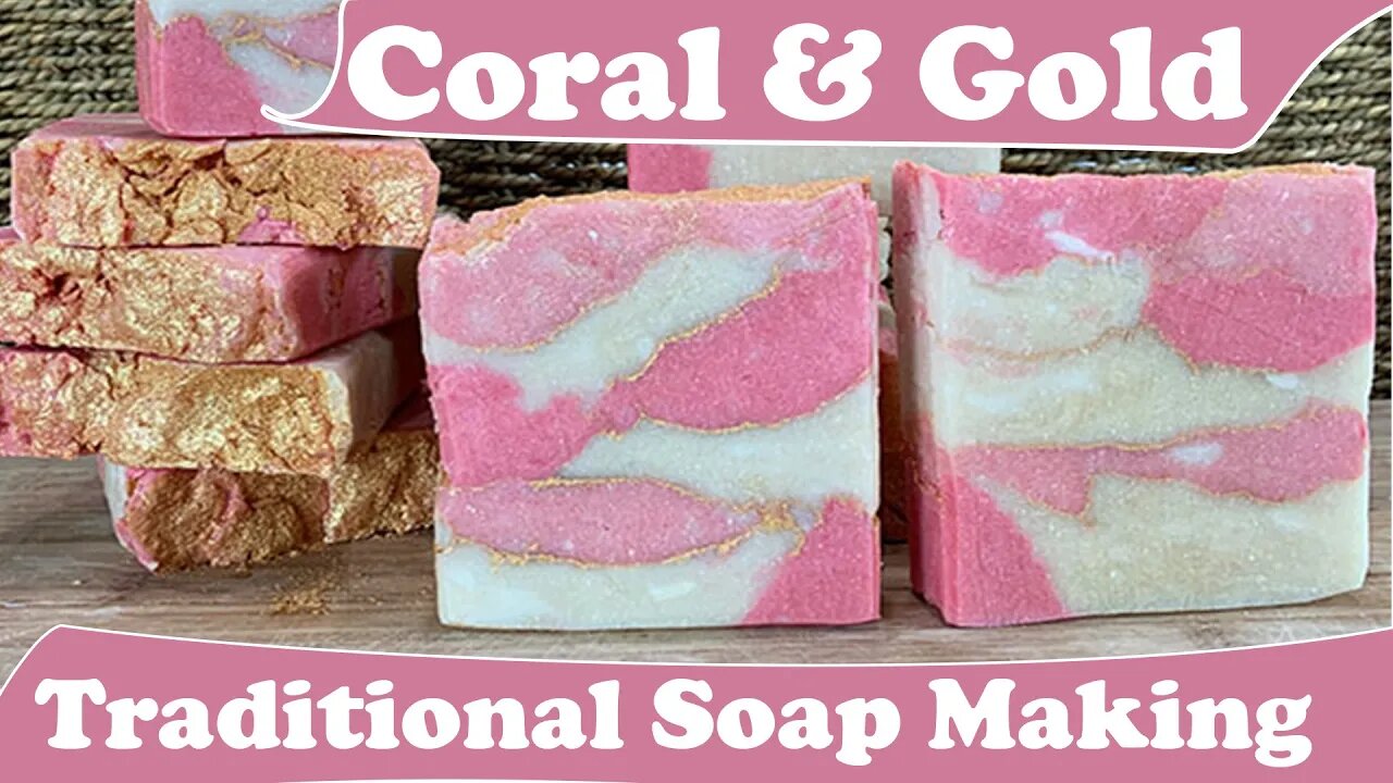 Coral & Gold Slow Cooked Traditional Soap with Jeweled Design from the crock pot. (Audio Fixed)