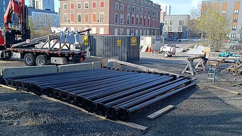 parking lot being used as a construction yard