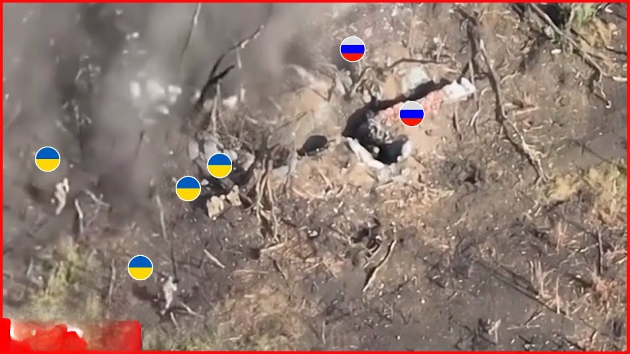 Gathered in an open, Russian come under drone attack along with their trucks