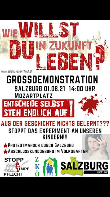 GROSSDEMONSTRATION 01.08.2021 14:00 Uhr SALZBURG