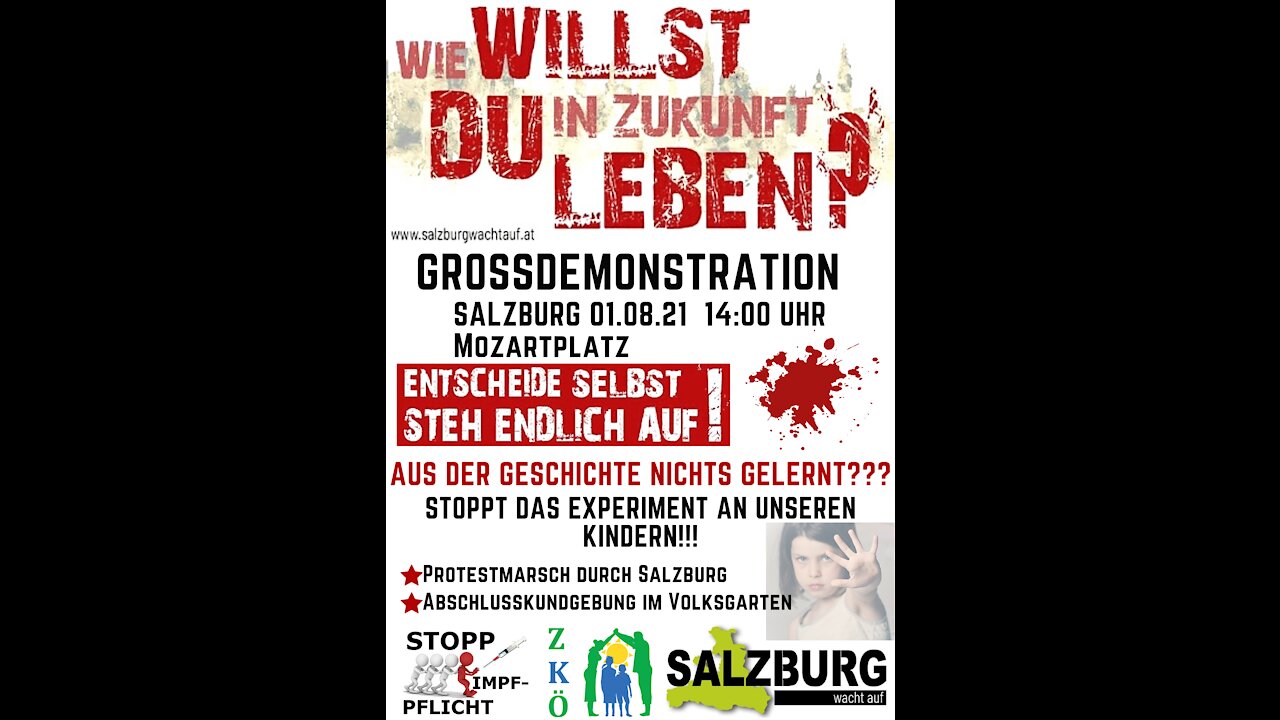 GROSSDEMONSTRATION 01.08.2021 14:00 Uhr SALZBURG