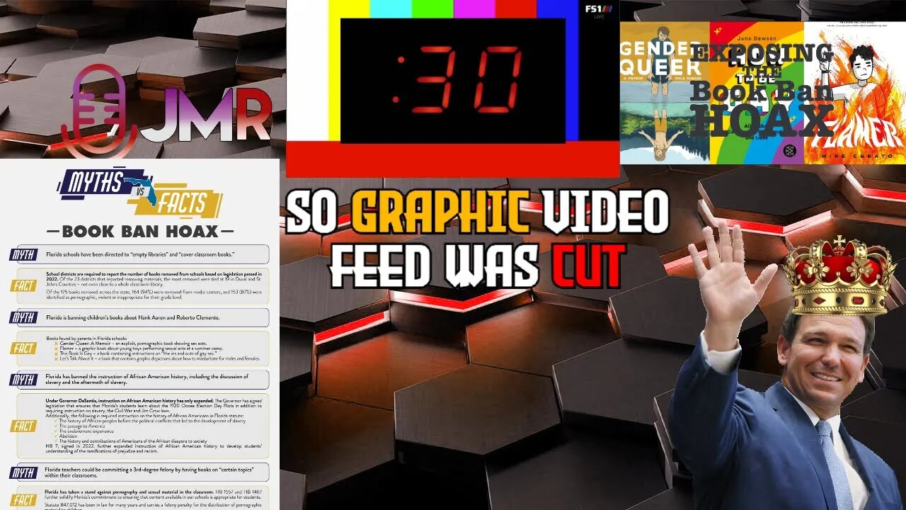 News media CUTS FEED of Ron Desantis showing explicit content of removed books from schools