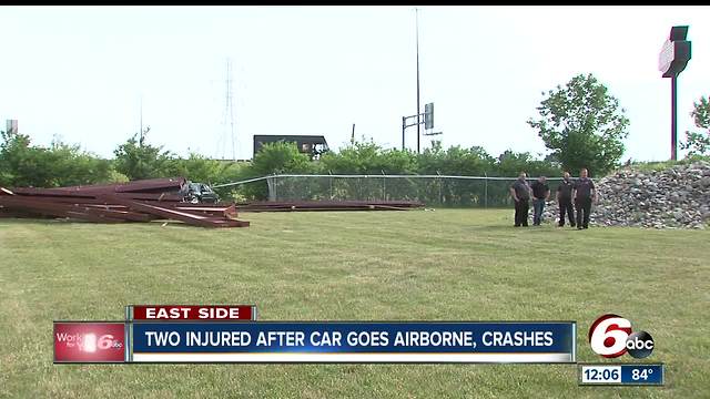 Car goes airborne off I-70 ramp, crashes into steel beams