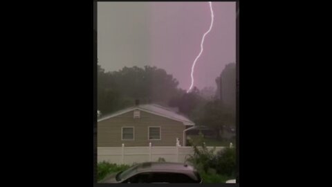 Thunderstorm lightning hits the ground