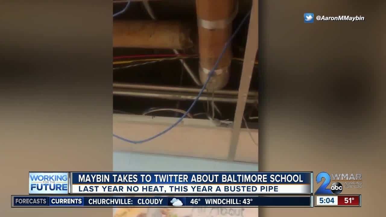 Former NFL player, current teacher, highlights Baltimore school's leaky pipes