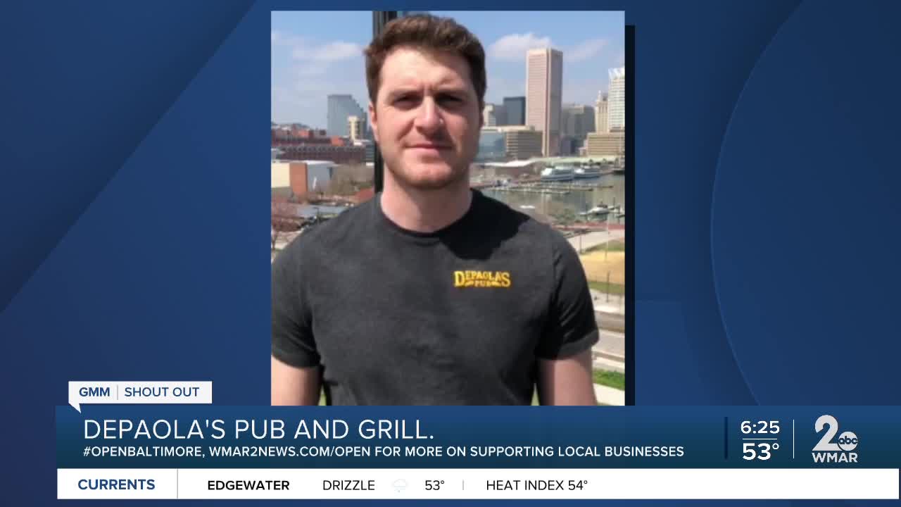 DePaola's Pub and Grill says "We're Open Baltimore!"