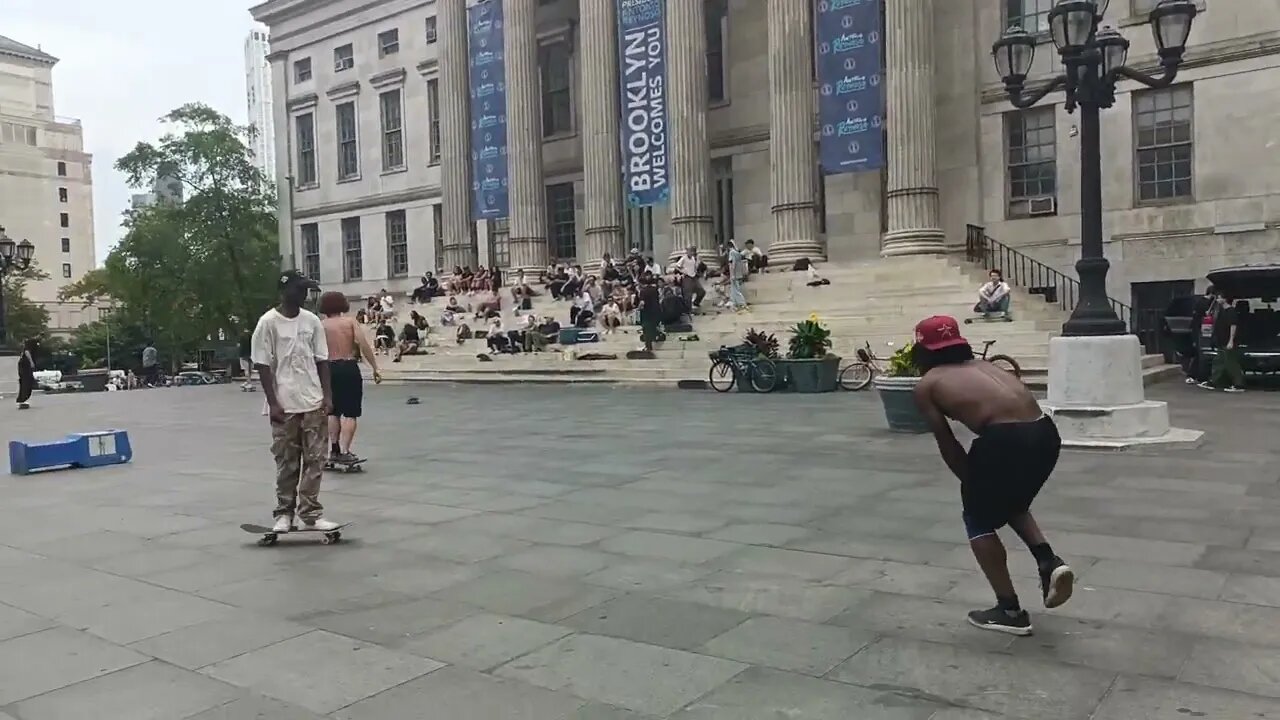 Skateboarders Ruining The Brooklyn Borough Hall Steps. 7/8/2023