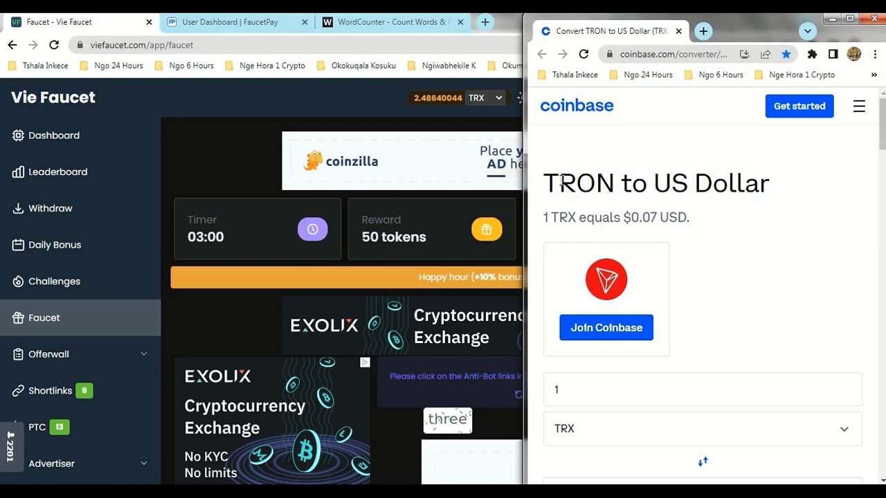 How To Get Free Faucet TRON TRX tokens Every 3 min At Vie Faucet & Instant Withdraw FaucetPay