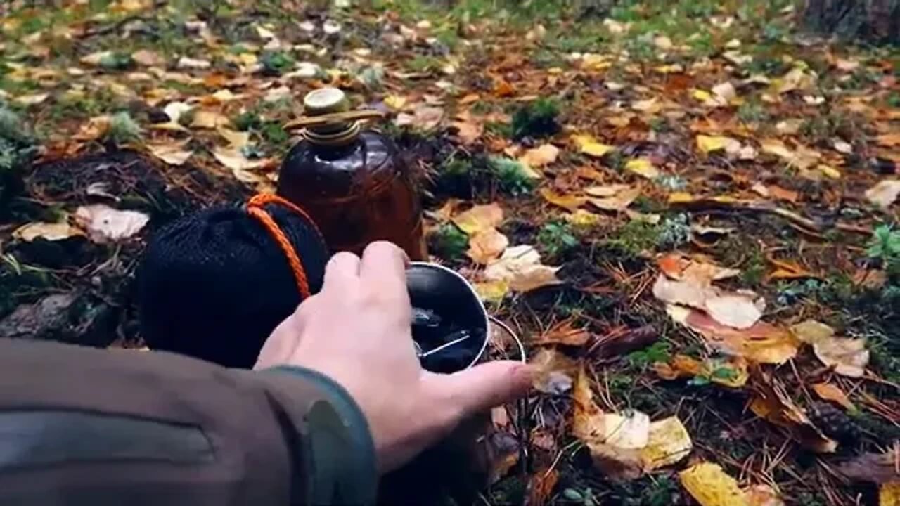 Autumn bushcraft hiking in the rainy fores...8