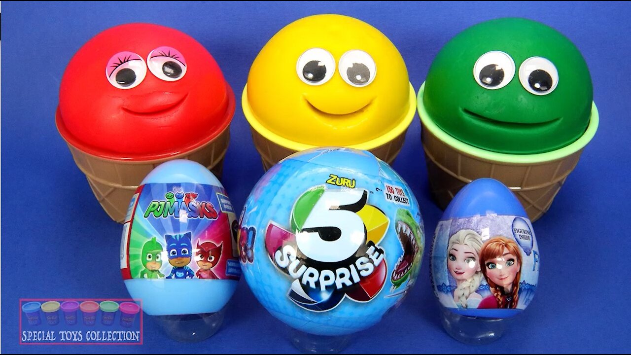 3 Colors Play Doh Ice Cream Cups Surprise Toys Surprise Eggs