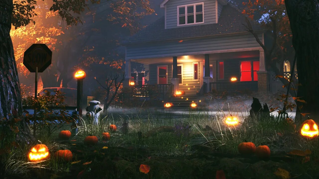 Halloween Street | Spooky Ambience | Fall Autumn Vibes | Nature Background Noise | Unreal Engine