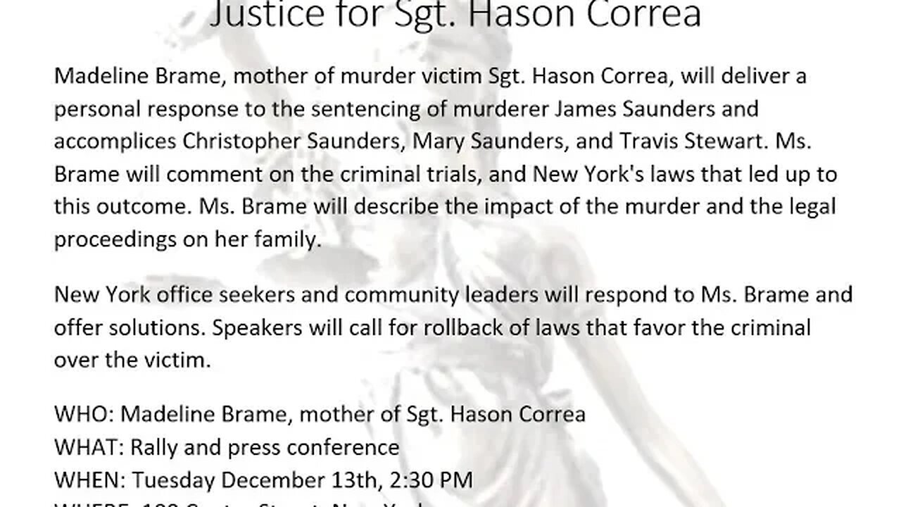 Justice for Hason Correa Rally outside @ManhattanDA 100 Centre Street 12/13/22 Madeline Brame