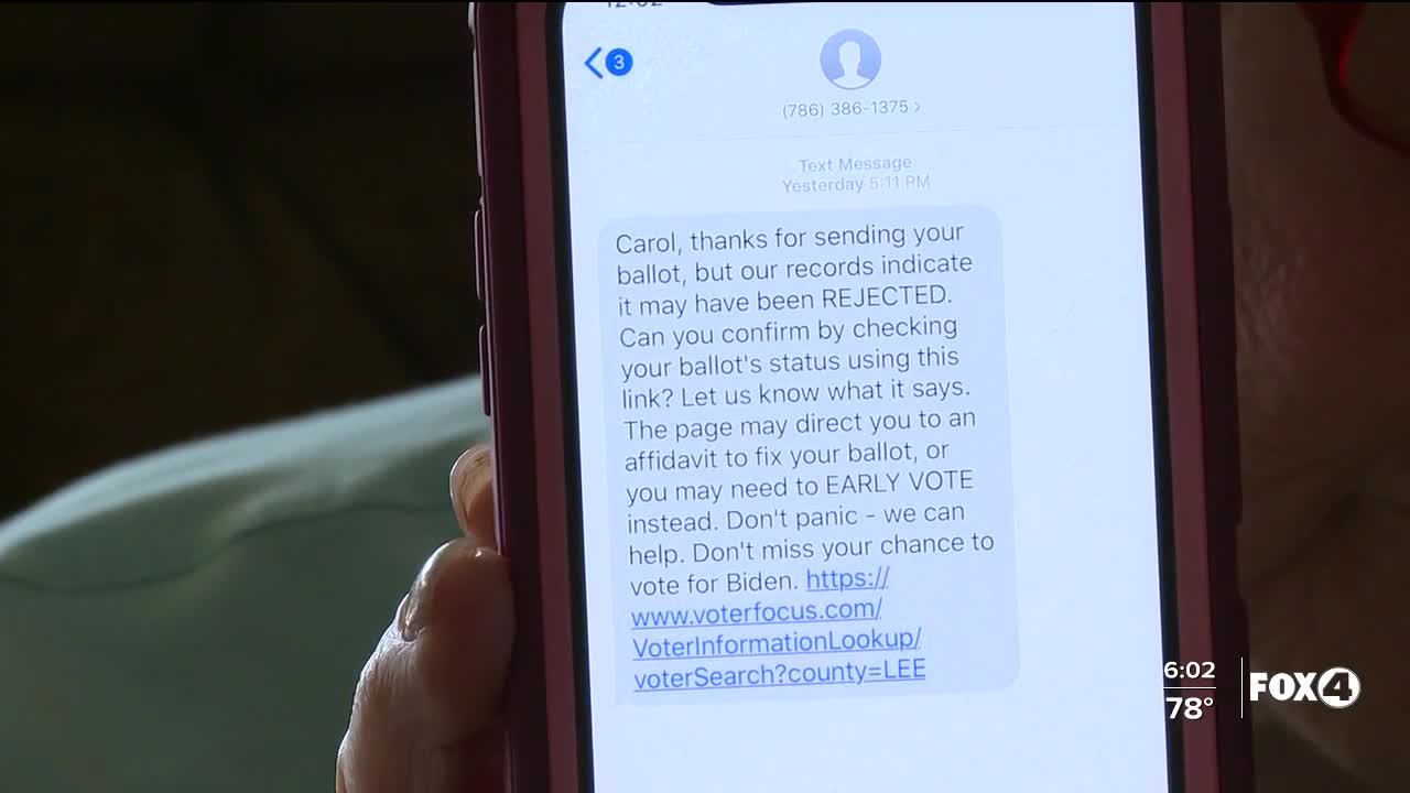 Text messages telling voters in Lee County to "fix" their ballots and vote for Biden