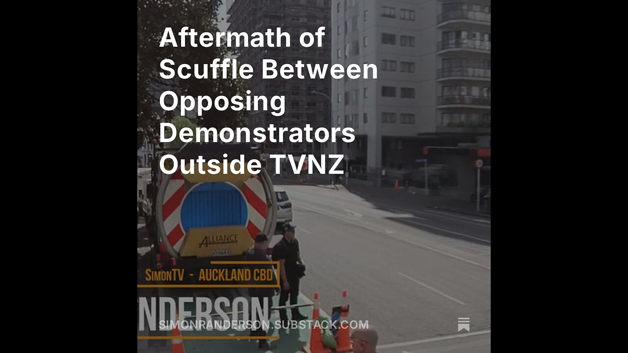 Aftermath of Scuffle Between Opposing Demonstrators Outside TVNZ