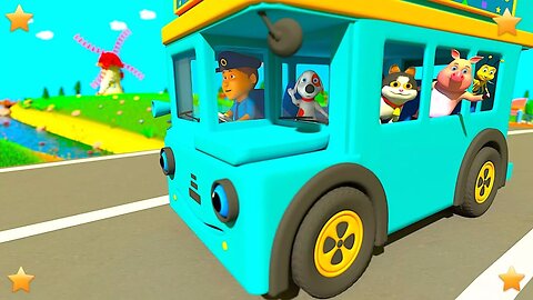 Blue Wheels on the Bus | Kindergarten Nursery Rhymes & Songs for Kids