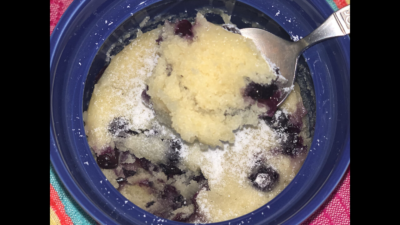 Eggless Blueberry Muffin in a mug for when you just need a small bite of something sweet