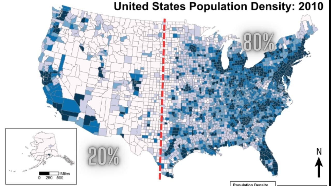 Why 80% of Americans Live East of This Line