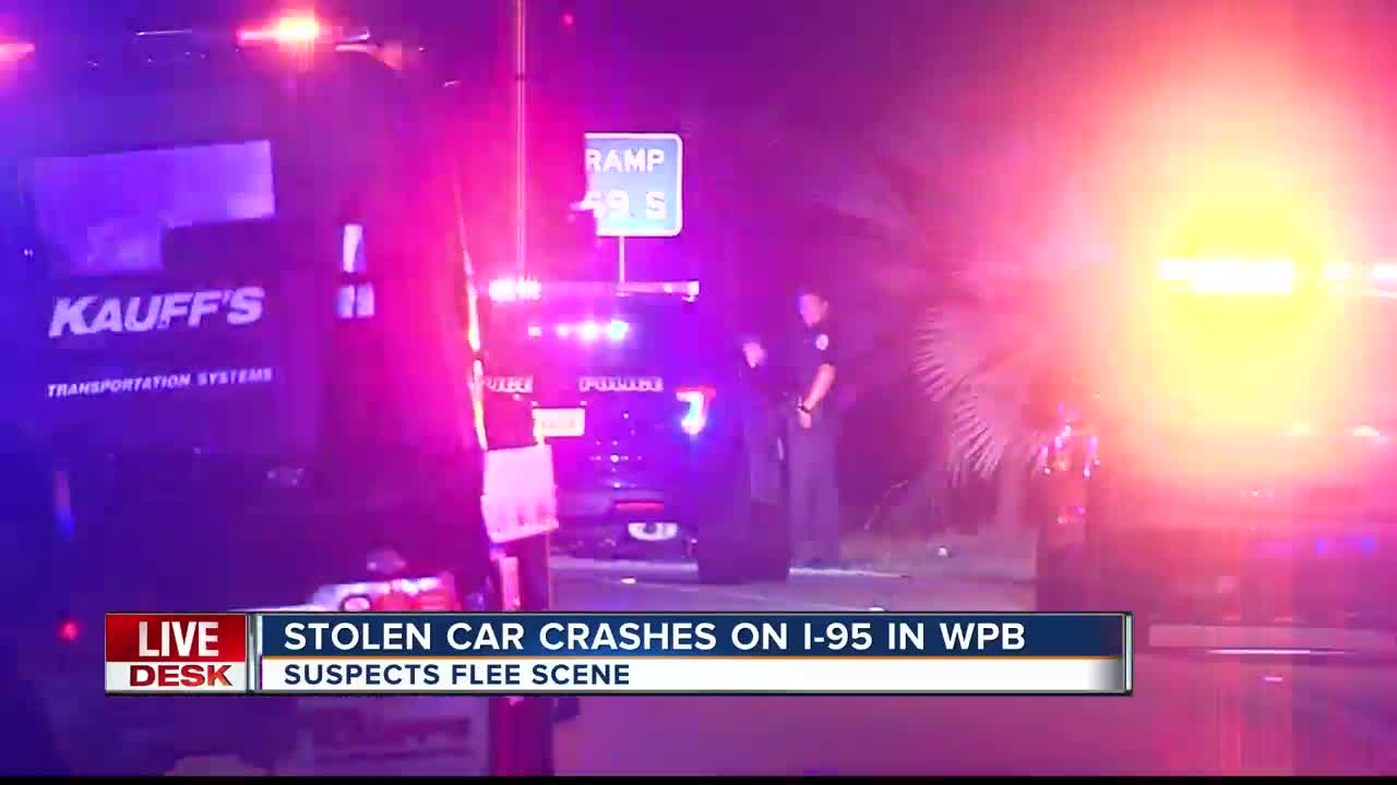 Stolen SUV crashed along I-95 at Belvedere Rd., robbers flee the scene