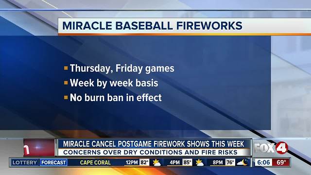 Fort Myers Miracle cancelling postgame fireworks shows