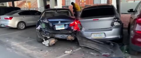 Parked cars damaged at Las Vegas apartments