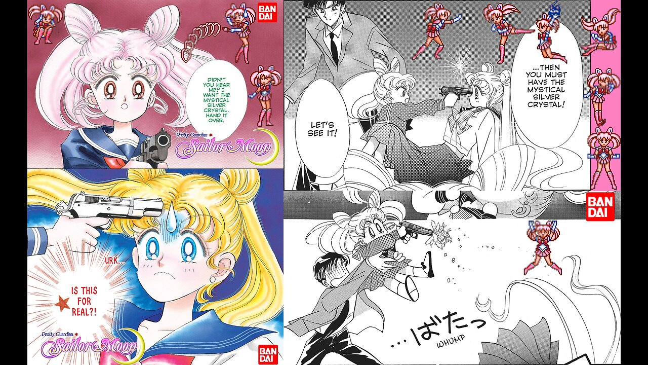 Pretty Guardian Sailor Moon Manga: Remastered Eternal Edition - Chibiusa Shoots Usagi Tsukino with a Firearm (Manga Version)