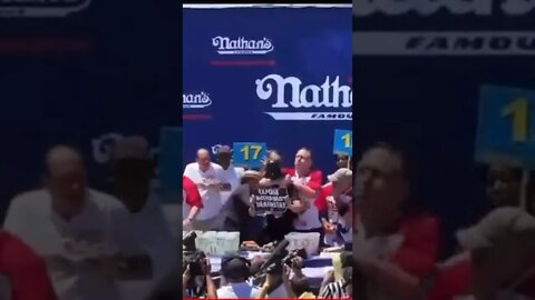 Joey Chestnut Destroys Protestor At Nathan's Hot Dog Eating Content 😯😭🤣