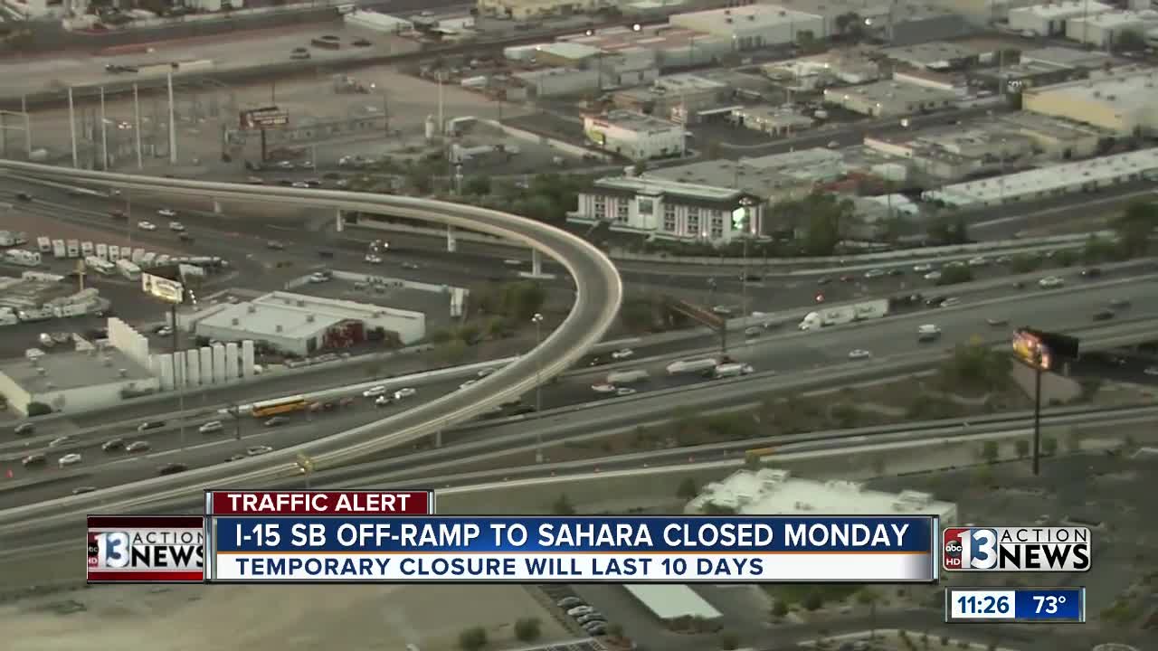 Traffic Alert: I-15 SB Off ramp to Sahara will close Monday