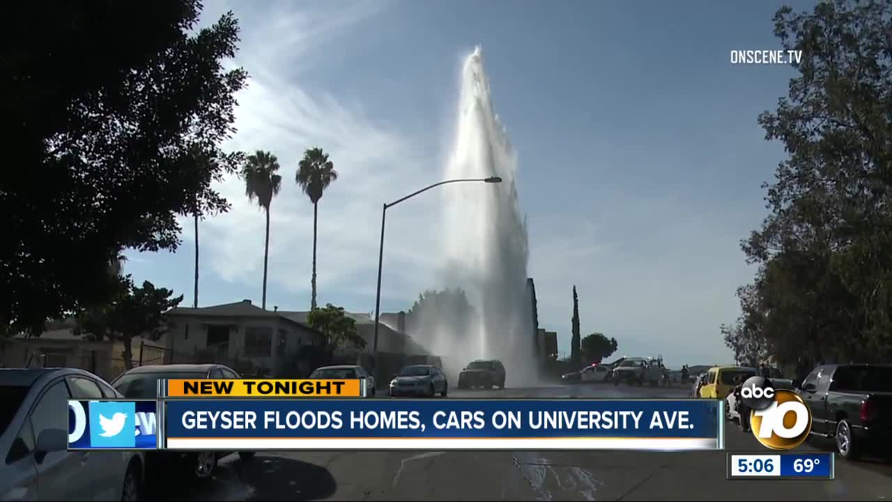 Geyser floods homes, cars on University Avenue