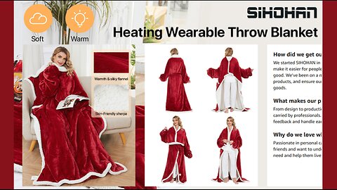 SIHOHAN Electric Heated Blanket - Wearable Heating Blanket Throw