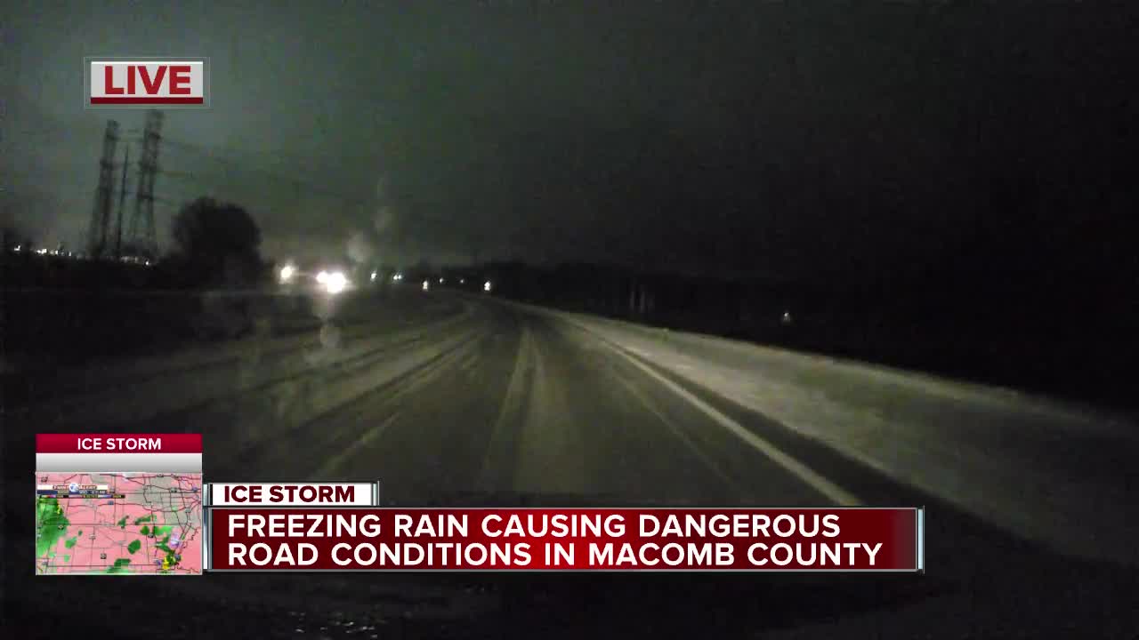 Freezing rain causing dangerous roads in Macomb County