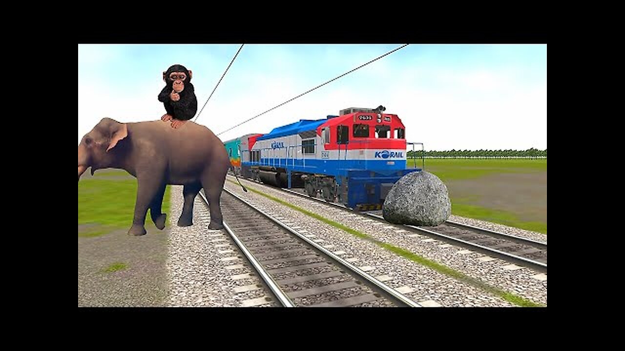 Baby monkey stops the train & Save by Crazy Elephant