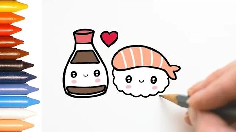 COMO DESENHAR SHOYU E SUSHI KAWAII FÁCIL