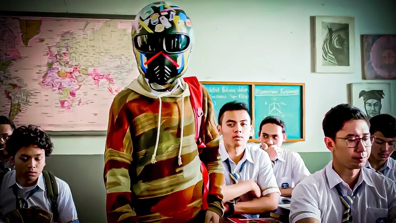 Por ser muito Bonito ele usa um Capacete na Escola para não Chocar as Meninas!