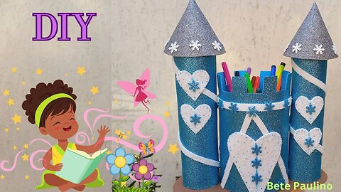 CASTELO DE EVA AZUL/PORTA LÁPIS CASTELO/FAÇA VOCÊ MESMO/DIY /BLUE CASTLE/PENCIL HOLDER