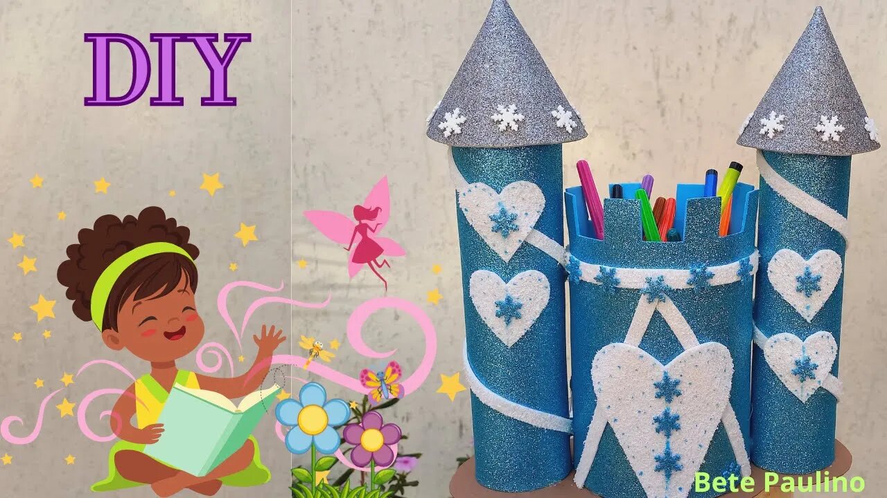 CASTELO DE EVA AZUL/PORTA LÁPIS CASTELO/FAÇA VOCÊ MESMO/DIY /BLUE CASTLE/PENCIL HOLDER