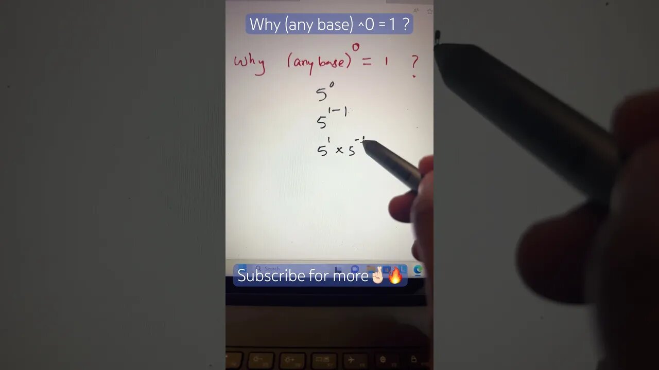 Why (any base)^0 = 1 ? Logical explanation using laws of exponents #youtubeshorts #mathtrick #math