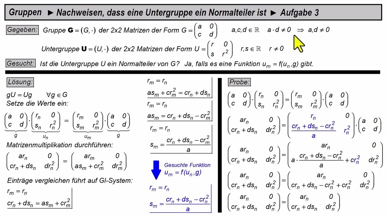 Gruppen ► Normalteiler-Eigenschaft einer Untergruppe nachweisen ► Aufgabe 3 (schwieriger)