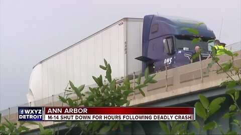 Fatal crash involving semis closes M-14 in Ann Arbor, diesel fuel leaks into Huron River