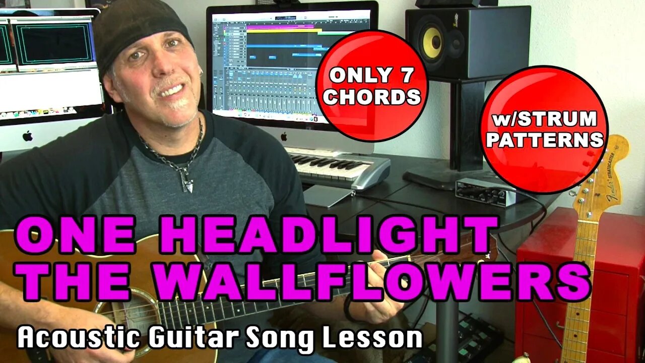 Wallflowers One Headlight guitar song lesson with strumming patterns