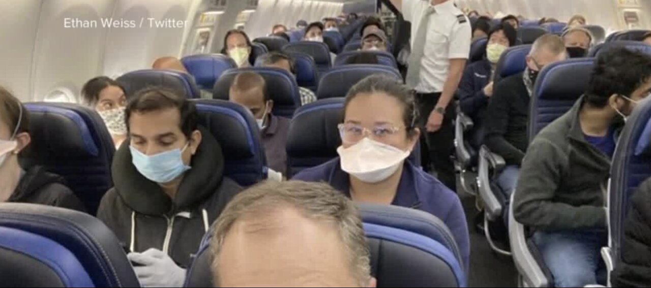 Frightening image on a crowded plane