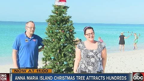 Hundreds flock to see Christmas tree on the beach