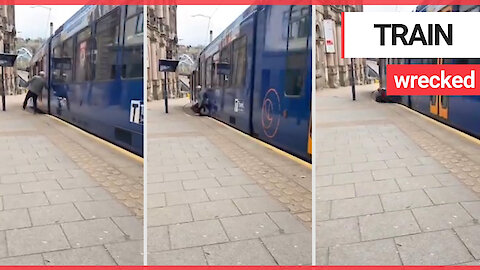 Shocking footage shows drunk public transport user stumble off a platform and on to tracks