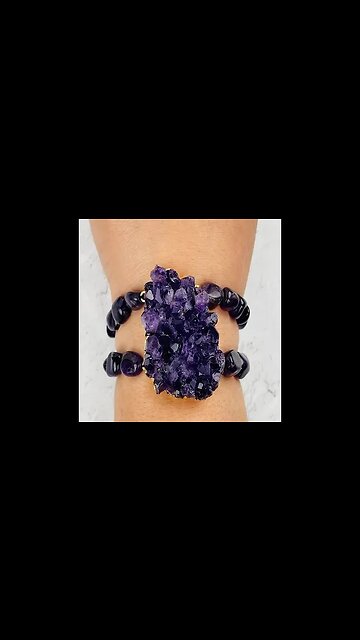 AMETHYST CLUSTER WITH DOUBLE BAND BRACELET - ELECTROPLATED GOLD